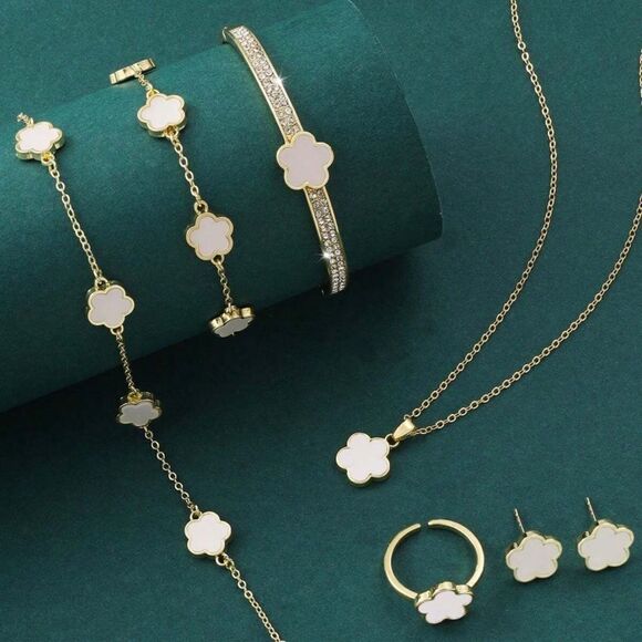 7pcs/Set Elegant Gold Clover Set For Women, Luxury & Simple Necklace ea… - Picture 1 of 4
